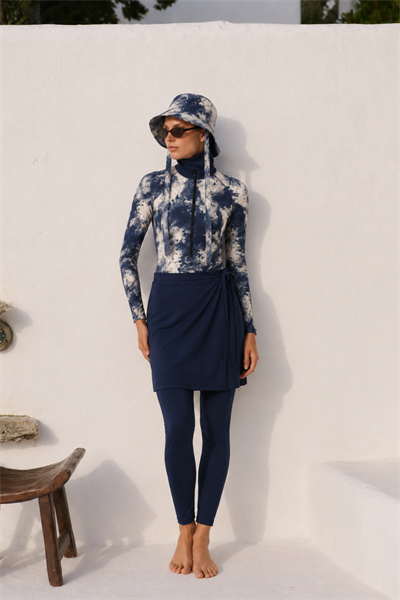 AURELİA TİDE | Batik Desen Lacivert Yüzücü Tesettür Mayo 5 li Set