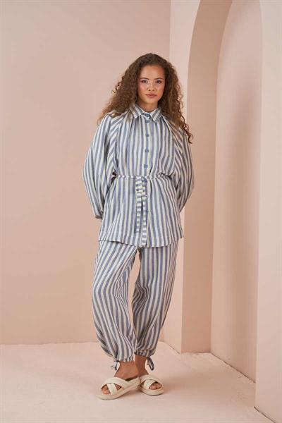 Laced Striped Muslin Shawlvar Trousers Blue