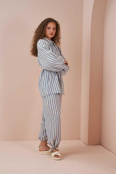 Laced Striped Muslin Shawlvar Trousers Blue