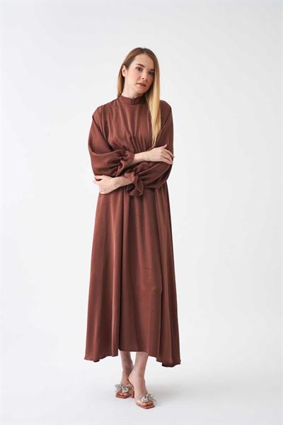 Elastic Waist Abaya Dress Brown
