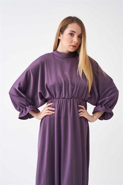 Beli Lastikli Abiye Elbise Lila