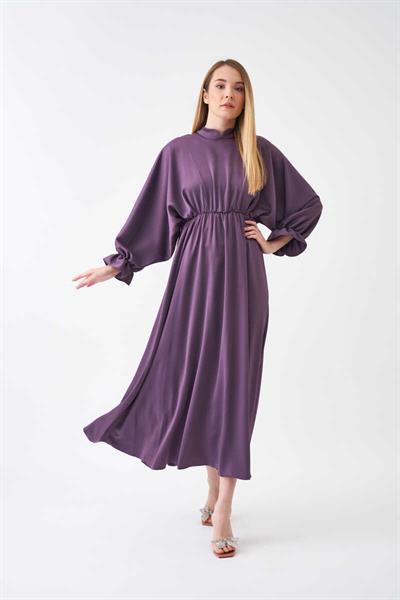 Beli Lastikli Abiye Elbise Lila