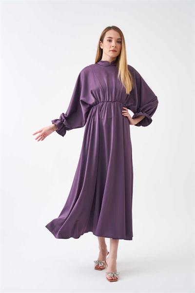 Beli Lastikli Abiye Elbise Lila