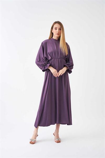 Beli Lastikli Abiye Elbise Lila