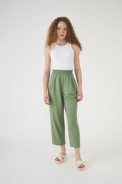 Elastic Waist Trousers Almond Green