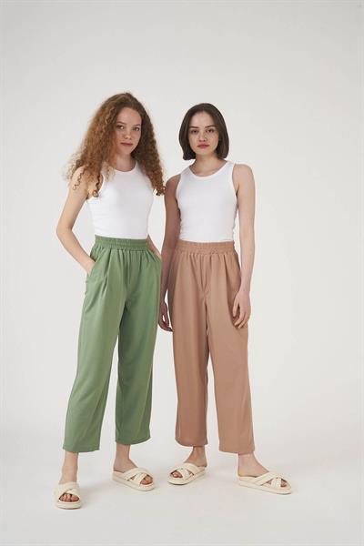 Elastic Waist Trousers Almond Green