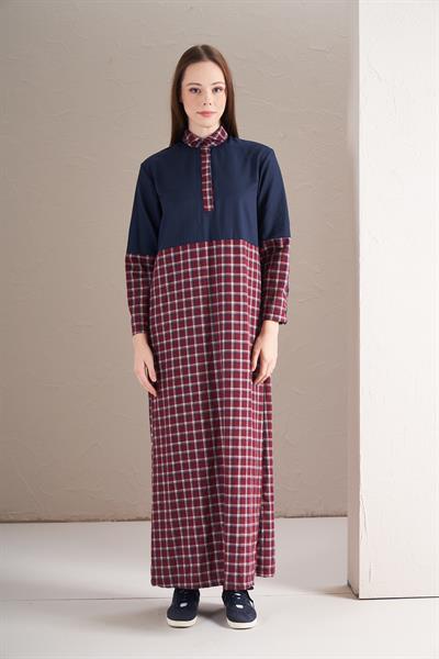 Blok Elbise Bordo Laci