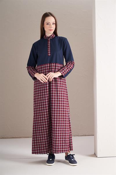 Blok Elbise Bordo Laci