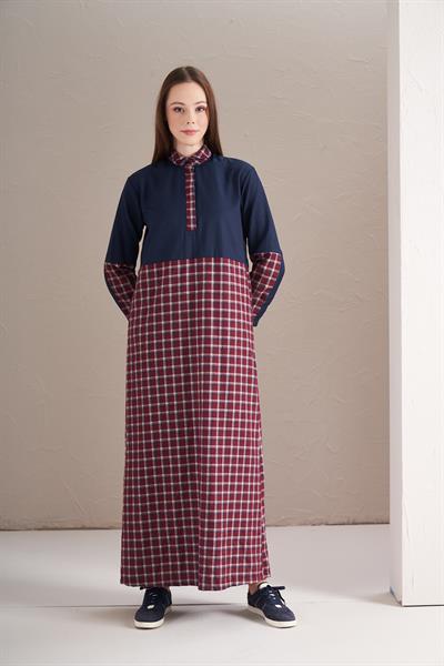 Blok Elbise Bordo Laci