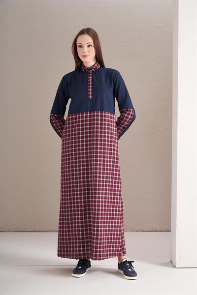 Blok Elbise Bordo Laci