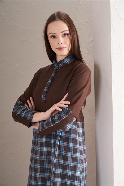 Blok Elbise Küçük Kareli Kahve  Laci