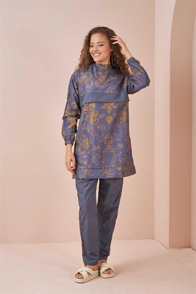 Çini Desen Tesettür Mayo Kısa Gri