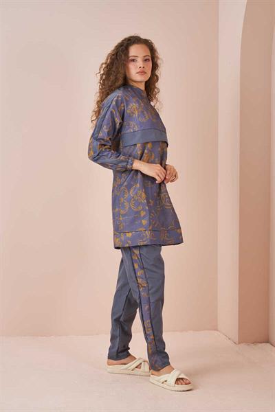 Çini Desen Tesettür Mayo Kısa Gri