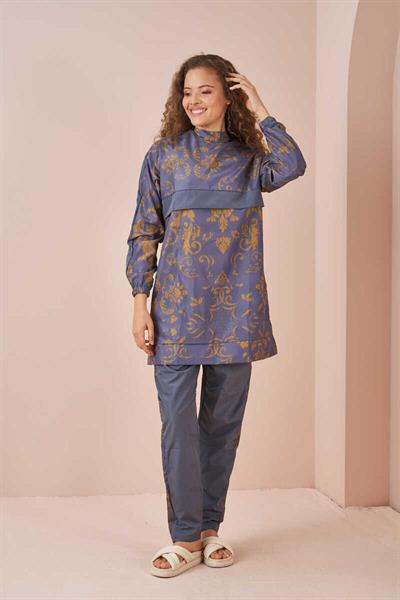 Çini Desen Tesettür Mayo Kısa Gri