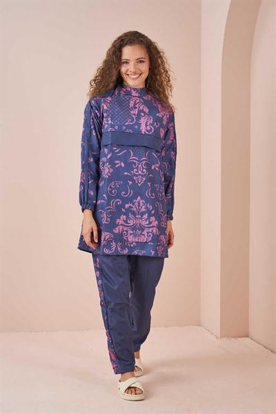 Çini Desen Tesettür Mayo Kısa İndigo