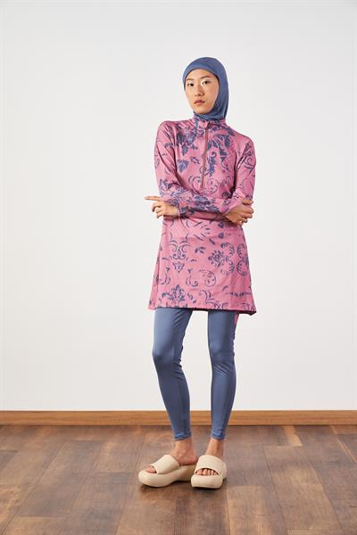 Çini Performans Tesettür Mayo Takımı Gül Kurusu