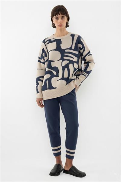 Çizgili Triko Pantolon İndigo