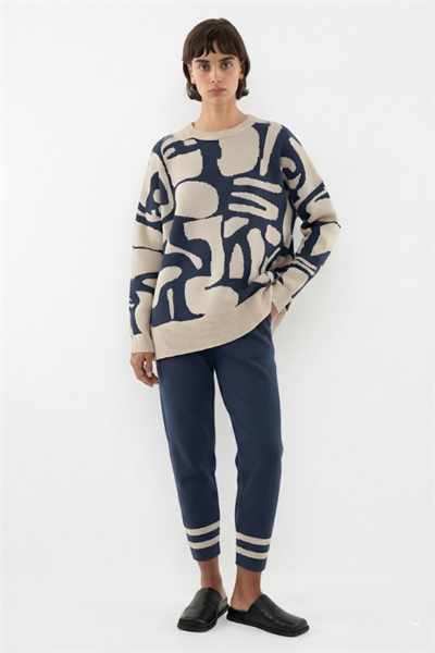 Çizgili Triko Pantolon İndigo