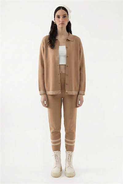 Çizgili Triko Pantolon Latte