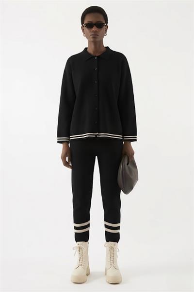 Çizgili Triko Pantolon Siyah