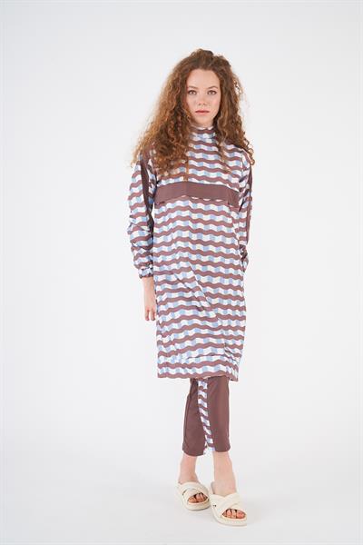 Dalga Desen Tesettür Mayo Kahve Uzun