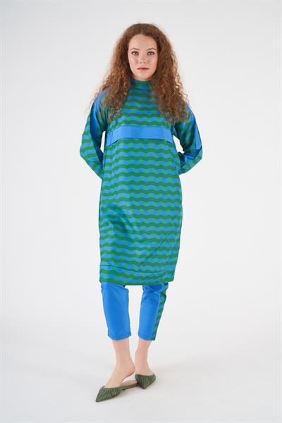 Dalga Desen Tesettür Mayo Mavi Yeşil Uzun