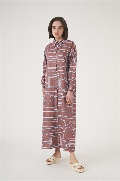 Patterned Shirt Dress  Brown indigo