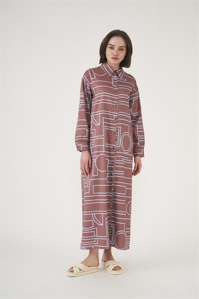 Patterned Shirt Dress  Brown indigo