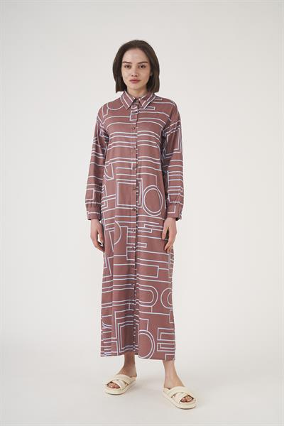 Patterned Shirt Dress  Brown indigo