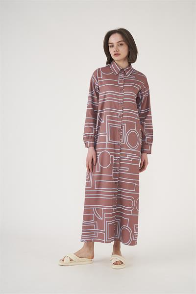 Patterned Shirt Dress  Brown indigo