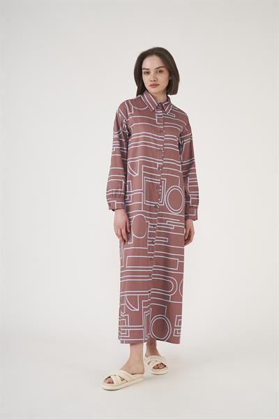 Patterned Shirt Dress  Brown indigo