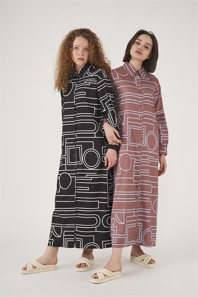 Desenli Gömlek Elbise Siyah Beyaz