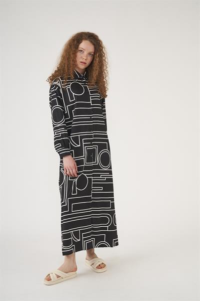 Desenli Gömlek Elbise Siyah Beyaz