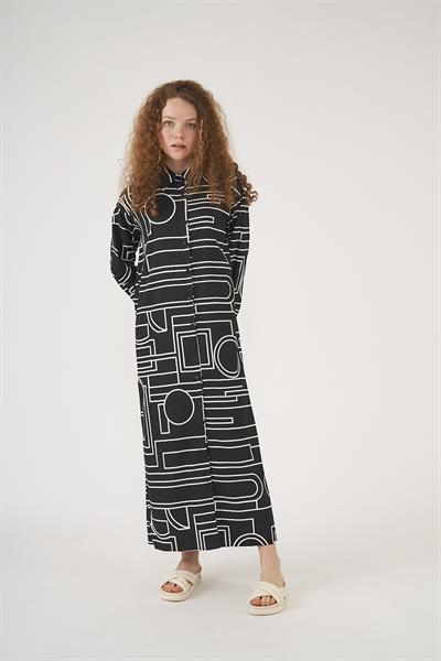 Desenli Gömlek Elbise Siyah Beyaz