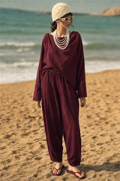DUSK | Şal Yaka Bluz Bordo