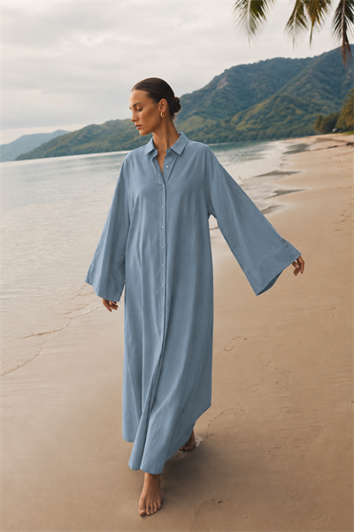 ELİA | A pile Poplin Elbise Soft Mavi