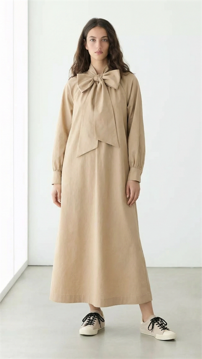 FLORA |  Fiyonk Detaylı Maksi Tasarım Elbise Camel