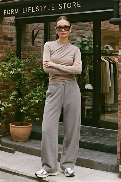 HELİA | Kruvaze Detaylı Drapeli Bluz Taş Gri