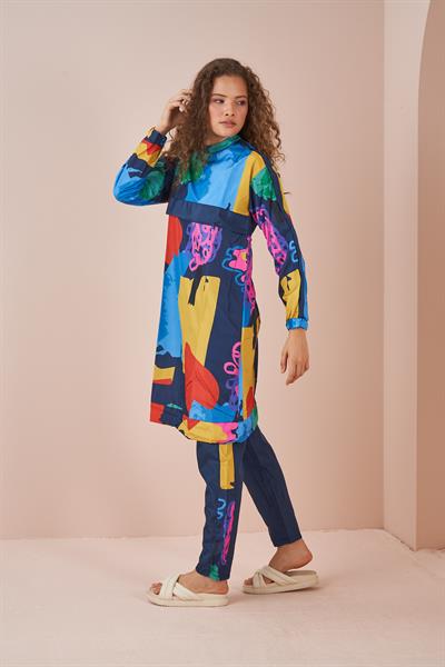 Karma Desen Tesettür Mayo İndigo Uzun