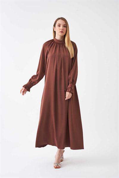 Ruffle Sleeve Abaya Dress Brown