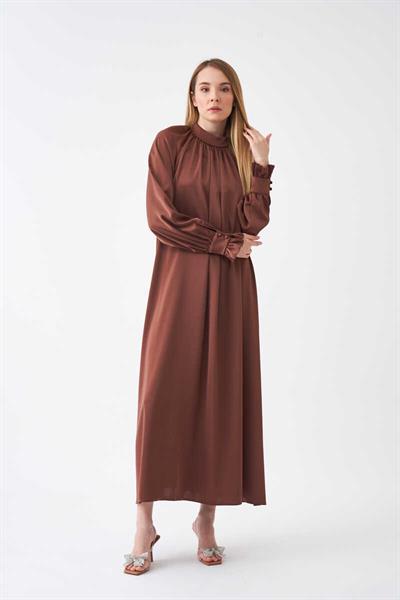 Ruffle Sleeve Abaya Dress Brown