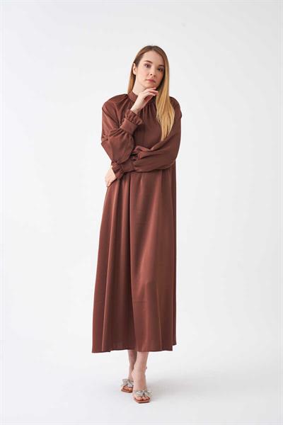 Ruffle Sleeve Abaya Dress Brown