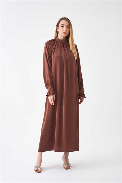Ruffle Sleeve Abaya Dress Brown