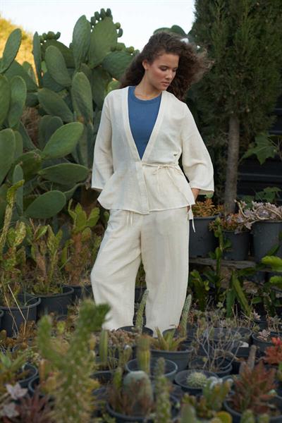 Kruvaze Kimono Müslin Bluz Ekru