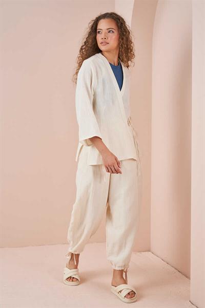 Kruvaze Kimono Müslin Bluz Ekru