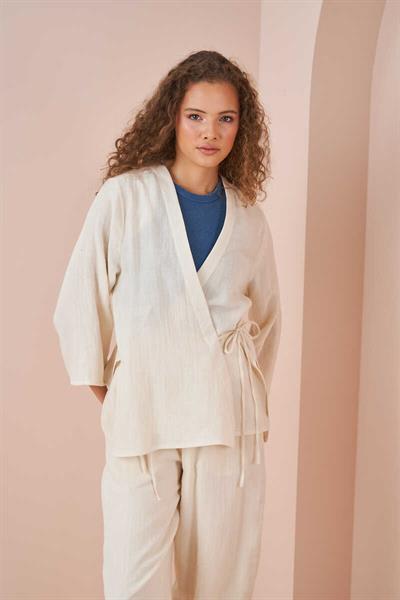 Kruvaze Kimono Müslin Bluz Ekru