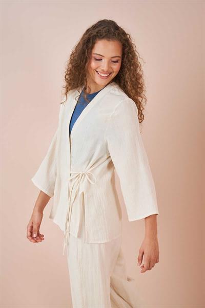 Kruvaze Kimono Müslin Bluz Ekru