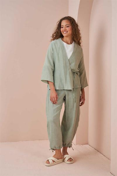 Kruvaze Kimono Müslin Bluz Yeşil