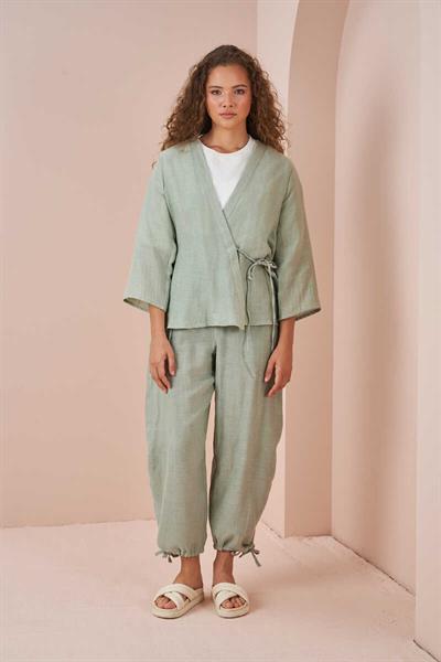 Kruvaze Kimono Müslin Bluz Yeşil