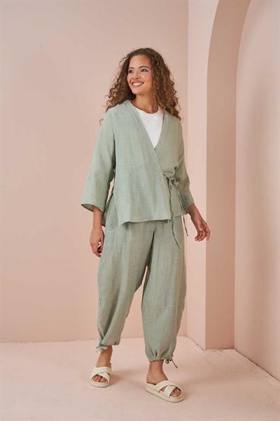 Kruvaze Kimono Müslin Bluz Yeşil